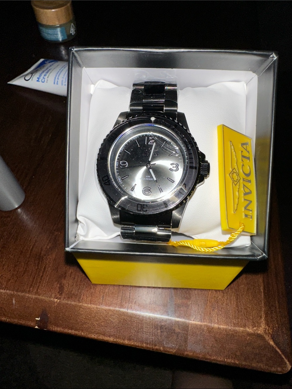 Invicta Silver and Black Stainless Steel Bracelet Watch